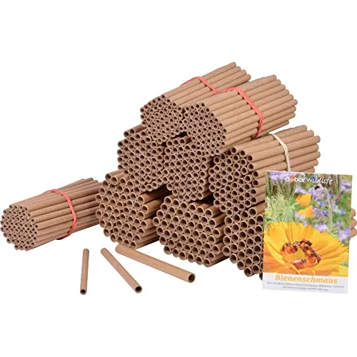 dobar® 22890e Pappröhrchen 450er Set - Recycelte Füllung für Bienenhotels - Nistkästen mit 450 Papphülsen aus 100% recyceltem Altpapier, inklusive Wildblumenmischung für eine blühende Insektenwelt - Made in Germany.