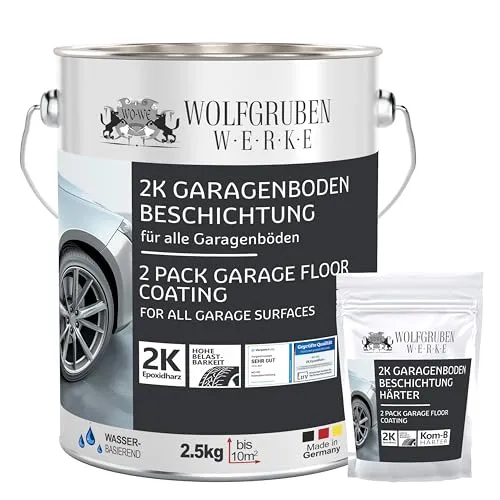 WO-WE 2K Garagenbodenbeschichtung Silbergrau - 2,5kg für langlebige Böden - Hochwertige 2K Garagenbodenfarbe für maximale Widerstandsfähigkeit und einfache Anwendung. Ideal für Garagen, Werkstätten und Keller – schützt vor Abrieb und chemischen Einflüssen. Hergestellt in Deutschland.