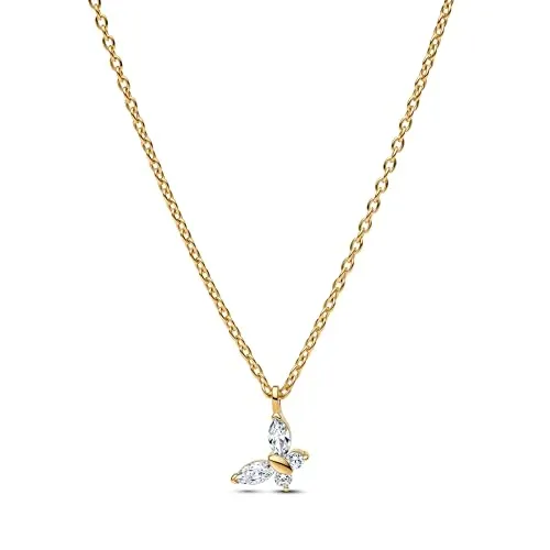 PANDORA Timeless Schmetterling Anhänger Halskette - Damenkette aus 14k vergoldeter Metalllegierung, verstellbar in drei Längen und mit funkelndem Zirkonia-Schmetterling für einen eleganten Look.
