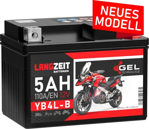LANGZEIT YB4L-B GEL Roller Batterie 12V 5Ah 110AEN Motorradbatterie 50411 ersetzt 4Ah