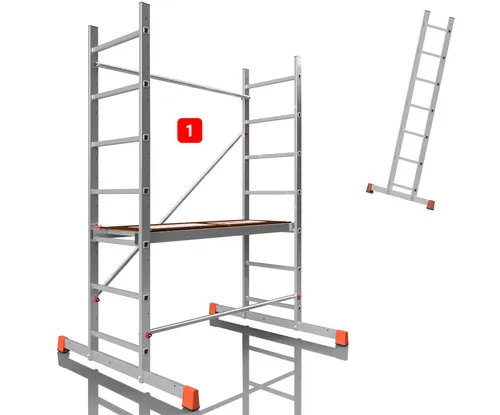 ALTEC AluCombine 3.0 - 300 | 3m Aluminium Leitern-Standgerüst - Baugerüst mit max. Arbeitshöhe von 3m, ideal für gewerbliche Anwendungen, robust und leicht mit einer Belastbarkeit von bis zu 150 kg.