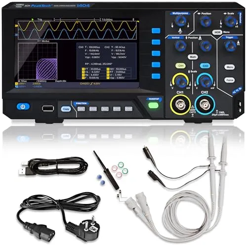 PeakTech 1404 2-Kanal Oszilloskop - 100 MHz Bandbreite, ideal für Ausbildung und Hobby mit umfassenden Funktionen und benutzerfreundlicher Autoset-Funktion