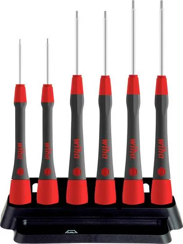 Wiha Schraubendreher-Set 7teilig Sechskant - Präzise Feinarbeit - Elektriker Schraubendreher mit ergonomischen Griffen und Schnelldreh-Zone, ideal für präzise Arbeiten in Elektro- und Feinmechanik, inklusive 6 Feinschraubendrehern und praktischem Halter.