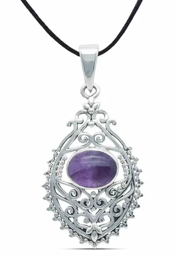 mantraroma Kettenanhänger 925 Silber Amethyst lila Stein Edelstein Damen Sterling Silber Halskette Anhänger Geschenk (MAH-132-01)