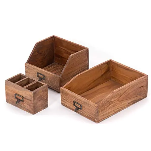 DESIGN DELIGHTS SCHREIBTISCH ORGANIZER Set Office | 3-teilig aus Mahagoni - Utensilienschalen: Handgefertigtes Set aus naturbelassenem Mahagoni Holz, ideal für eine stilvolle und organisierte Bürogestaltung.