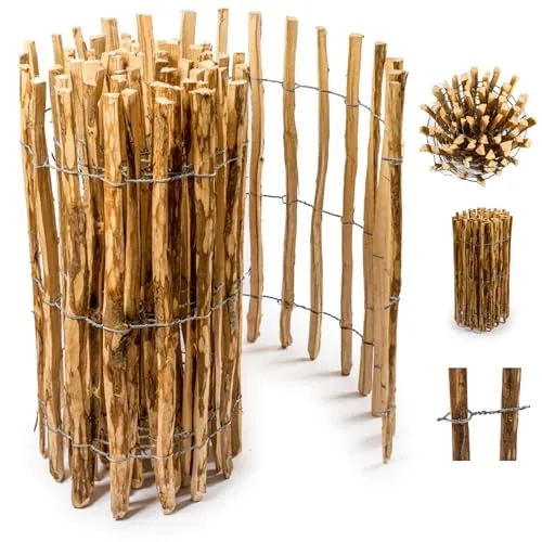 Floranica Haselnuss Staketenzaun 5m x 120cm - Dekorative Zäune: Handgefertigter Staketenzaun aus 100% biologisch abbaubarem Haselnussholz, ideal für individuelle Gartengestaltung und umweltfreundlich.