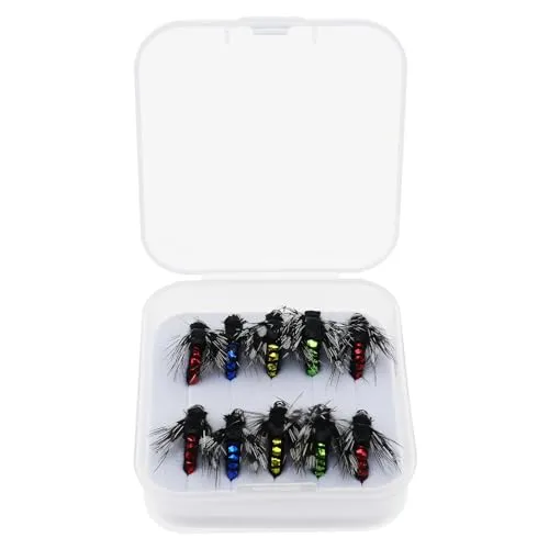 Be In Your Mind 10-teiliges Fliegen Fischen Köder Künstliche Köder Insektenköder für Barsch Forelle Lachs Trockenfliegen Nassfliegen Luftschlangen Nymphen 10 x 15 mm