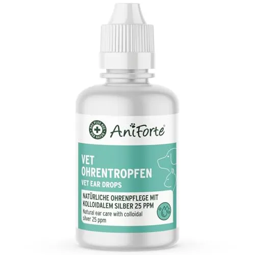 AniForte Ohrentropfen mit kolloidalem Silber 25ppm & Ringelblume 50ml | Für Hunde, Katzen & Kleintiere I Bei Ohrentzündungen, Juckreiz I Ohrenpflege, Ohrenhygiene, Gesunde Ohren