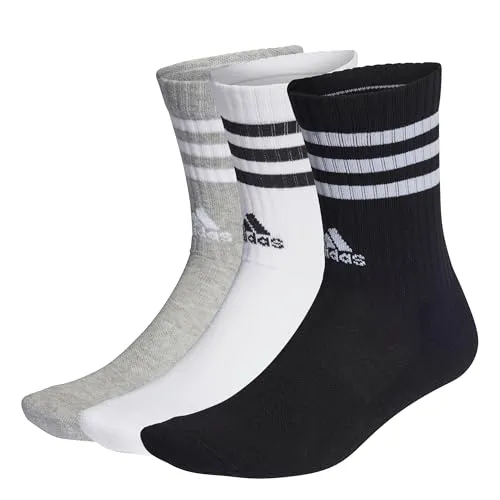 adidas Unisex Kinder 3-Stripes Cushioned Crew Socks 3 Pairs, Medium Grey Heather/White/Black/White, 4-5 Years