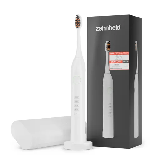 Zahnheld Schallzahnbürste Gero - Elektrische Zahnbürste mit 5 Putzmodi - Elektrische Zahnbürsten mit bis zu 48.000 Vibrationen pro Minute für strahlend saubere Zähne und gesundes Zahnfleisch. IPX7 wasserdicht und ideal für Reisen.