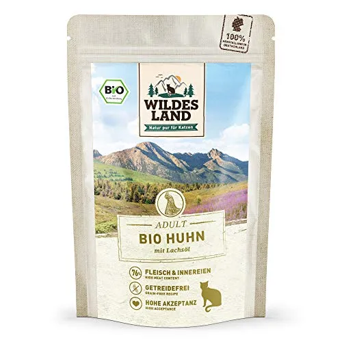 WILDES LAND – Huhn | Nassfutter mit extra hohem Fleischanteil und natürlichen Zutaten für ausgewachsene Katzen. Getreidefreies Alleinfutter ohne Zusatzstoffe in der Dose | 12x85g Huhn
