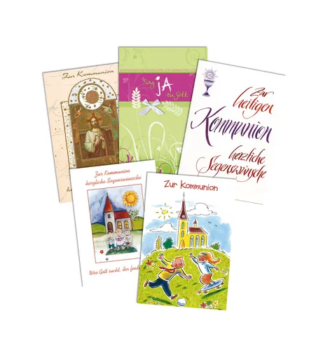 Kommunion - Mehrfachpackung - 5 Karten – 5 Umschläge – im Format 10,5 x 14,5 cm