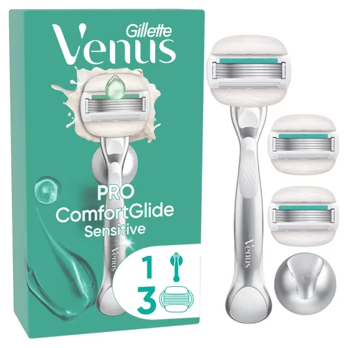 Gillette Venus Pro Comfortglide Sensitive Rasierer+3 Klingen+Duschhänger Damenrasierer