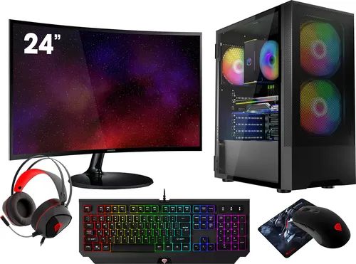 VIST Gaming PC Komplett Set R5 5700G mit 24" Curved Monitor - Desktop-PCs mit AMD Ryzen 7 5700G, 16GB RAM und 1TB SSD für blitzschnelle Ladezeiten. Inklusive 24" Samsung Curved Monitor für ein immersives Spielerlebnis.