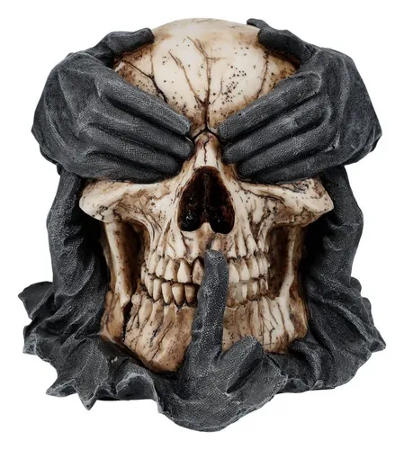 Figuren Shop GmbH Dekofigur Totenkopf - Nichts Böses Spiral Totenschädel - Dekofigur im Gothic-Stil mit der Weisheit "Nichts Böses". Ideal für kreative Akzente und eine einzigartige Atmosphäre in Ihrem Zuhause.