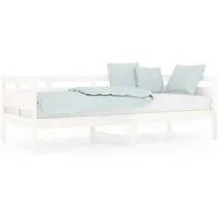 vidaXL Tagesbett Weiß Massivholz Kiefer 80x200 cm - Betten: Vielseitiges Tagesbett aus massivem Kiefernholz, ideal als Sofa oder Gästebett für jeden Raum. Robust und stabil für einen perfekten Schlafplatz und eine bequeme Sitzgelegenheit.