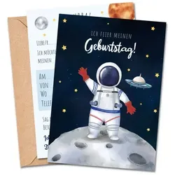 MeinBaby123® Einladungskarten Kindergeburtstag inkl. 10 Umschläge, Kindergeburtstag Jungs und Mädchen, Geburtstagseinladungen Kinder blau