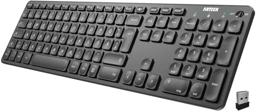 Arteck Kabellose Tastatur, Deutsches QWERTZ Layout wiederaufladbare USB Anschluss 2,4 GHz Kabellos Tastatur mit Multimedia-Tasten, Kompatibel mit PC, Computer, Notebook, Laptop, Windows 11, 10, 8