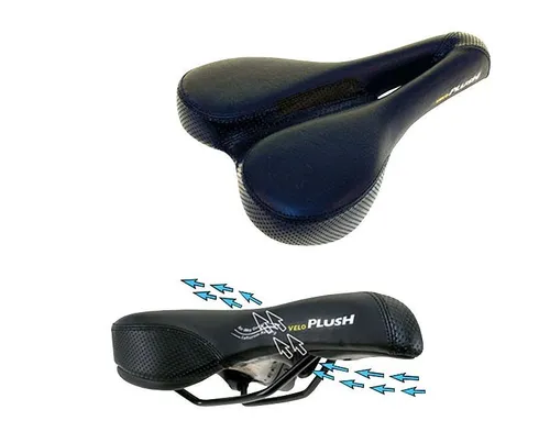 VELO Sattel PLUSH "DEEP CHANNEL" 478g schwarz - Fahrradsattel für Herren, ideal für Trekkingräder, mit tiefem Kanal für optimalen Komfort und Druckentlastung.