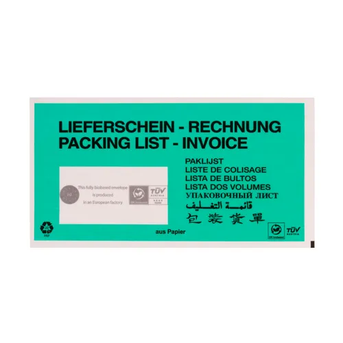 Lieferscheintasche grün umweltfreundlich DIN Lang Begleitpapiertaschen Öko 50 x