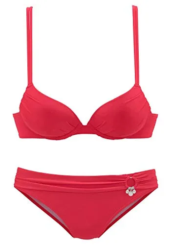 Push-Up-Bikini S.OLIVER Damen Gr. 38 rot - Bademode mit wattierten Cups für ein verführerisches Dekolleté. Trendiger Bikini mit Zierperlen und verstellbaren Doppelträgern, ideal für einen stylischen Auftritt am Strand.