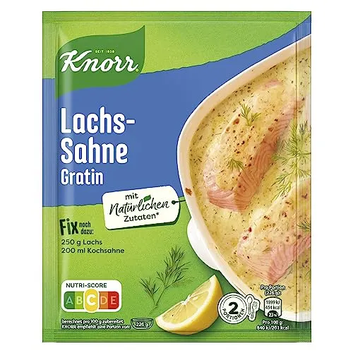 Knorr Fix Würzmischung Lachs-Sahne Gratin für einen leckeren Auflauf mit natürlichen Zutaten 2 Portionen