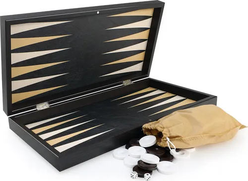 Luxus Backgammon XXL - Edles Holzspielbrett mit Kunstleder - Hochwertiges XXL Backgammon-Spielbrett (48 x 48,5 cm) aus Holz und kratzfestem Kunstleder. Klappbar mit Magnetverschluss für einfachen Transport. Inklusive 30 Steinen und Würfeln – ideal für unvergessliche Spieleabende!