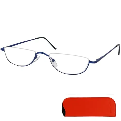 Mini Brille Halb Rund Metall Lesebrille Halbbrille - Retro-Chic für Damen und Herren - Brillen-Kategorie mit klassischem Retro-Design, hochwertigem Edelstahlrahmen und flexiblen Federscharniere für höchsten Tragekomfort – inklusive praktischem Etui!