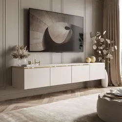 Lookway Hängeschrank Kaschmir 200x35x40 cm - Stylischer Hängeschrank für das Wohnzimmer mit goldenen Akzenten, LED-Beleuchtung und innovativem Push-To-Open-System für elegantes Design und praktische Nutzung.