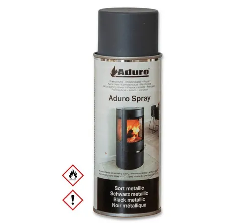 ADURO Kamingarnitur Senotherm Spray Lackfarbe schwarz metallic, 400 ml - Hochwertige Senotherm Spray Lackfarbe in elegantem schwarz metallic für Kamine. Ideal für die kreative Gestaltung und Pflege von Kaminelementen.
