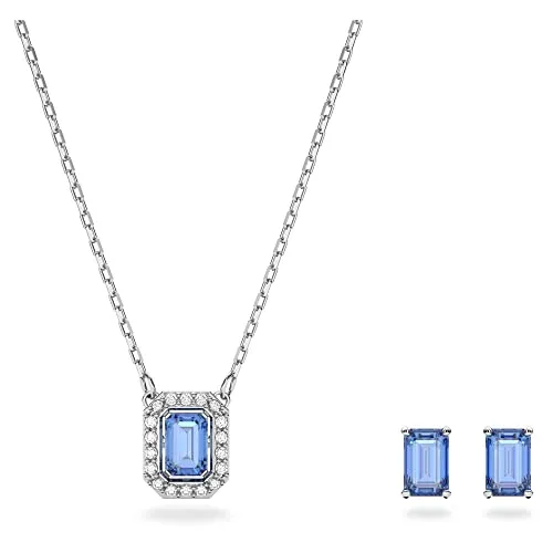 Swarovski Una Set: Blaue Halskette und Ohrringe mit Swarovski Kristallen - Schmuckset für Damen mit eleganter rhodinierter Halskette (38 cm) und Ohrringen (1 cm), verziert mit strahlenden blauen Swarovski Kristallen - perfekt für jeden Anlass.