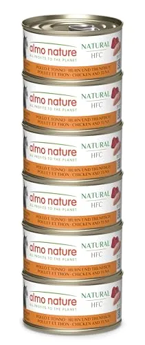 Almo Nature HFC Natural - Nassfutter für ausgewachsene Katzen - Huhn & Thunfisch - Human Grade, Glutenfrei - 6 x 70g
