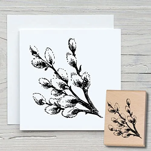 NEWSTAMPS Stempel Weidenkätzchen Motivstempel groß aus Holz & Gummi zum Karten basteln, Holzstempel, Blumen, Pflanzen, Floral, Wiese, Gräser, Scrapbook, Textilstempel, Deko, Kinder
