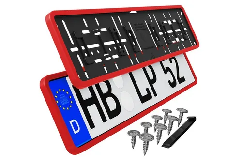 L & P Car Design Kennzeichenhalter für Auto mit umlaufendem Rahmen in Rot, (2 Stück)