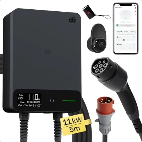 dé Typ 2 Wallbox 11kW mit APP und RFID - Wallboxen mit 3x schnellerer Ladegeschwindigkeit, ideal für Elektrofahrzeuge, flexibel einstellbarer Ladestrom und umfassender Sicherheitschutz für sorgenfreies Laden Zuhause.