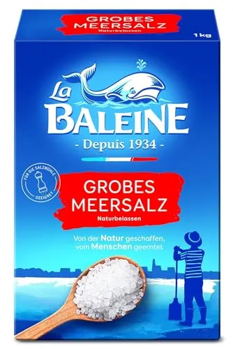 La Baleine Grobes Meersalz 1kg – Naturbelassenes Meersalz aus Südfrankreich für Salzmühle & Kochen – Ohne Zusatzstoffe – Geerntet in eigenen Salzgärten am Mittelmeer