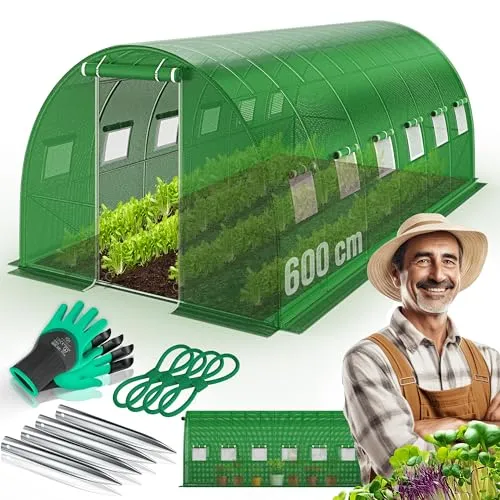 KESSER® Folien-Gewächshaus Stabil mit 12 Fenstern - Garten-Zubehör mit stabilem verzinktem Stahlrahmen, schützt Ihre Pflanzen ganzjährig vor Witterungseinflüssen und Schädlingen, inklusive Erdankern und Moskitonetzen für optimale Belüftung.