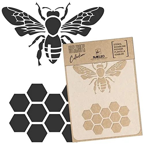 NAKLEO Malschablone für Handwerk A3 30x42cm, Bienen Honigwabe Geometrisch Muster, Wiederverwendbare Kunststoff DIY & Scrapbooking Zeichenschablone, Decoupage Kunst Vorlage, Wand Stoff Möbel Holz