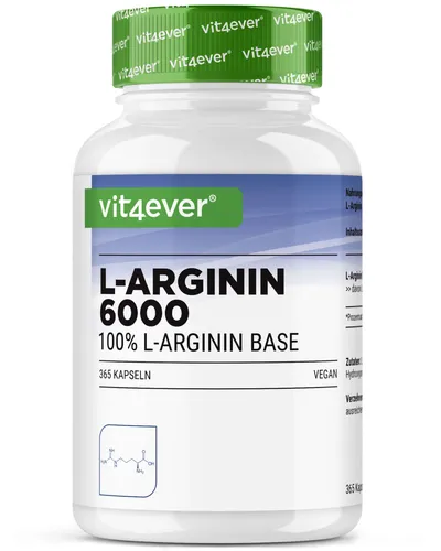 L-Arginin Intenso - 6000 mg pro Tagesportion - 365 vegane Kapseln - Sportnahrung mit 6000 mg reinem L-Arginin pro Tagesdosis, ideal für aktive Menschen und als Trainingsbooster. 100% vegan, laborgeprüft und frei von unerwünschten Zusatzstoffen.