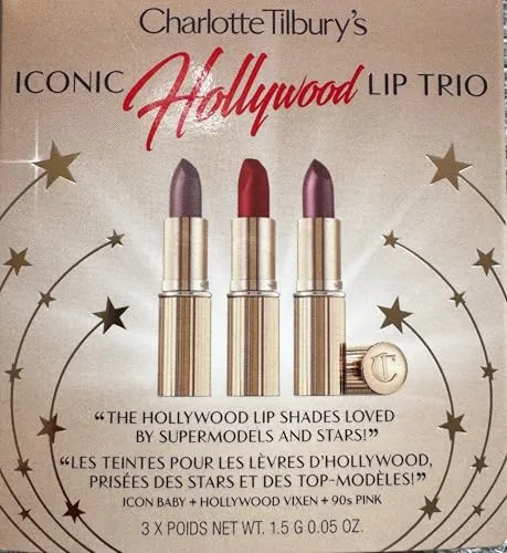 Charlotte Tilbury Iconic Hollywood Lip Trio - Lippenstifte Set mit 3 Travel-Sizes: Matte Revolution und K.I.S.S.I.N.G für einen perfekten Hollywood-Look, ideal für unterwegs.