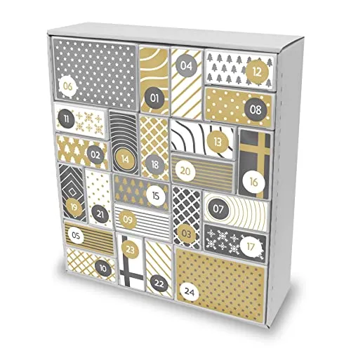 itenga SET Adventskalender zum Füllen Quader Mix (weiß) + Sticker Z57