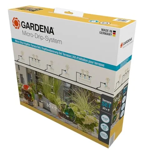 Gardena Micro-Drip-System Tropfbewässerung Set Terrasse - Starter-Set für bis zu 30 Pflanzen, wassersparend und sofort einsatzbereit