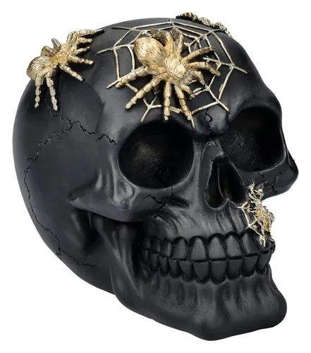 Figuren Shop GmbH Dekofigur Totenkopf Figur schwarz-gold mit Spinnen - Gothic Dekoration Halloween