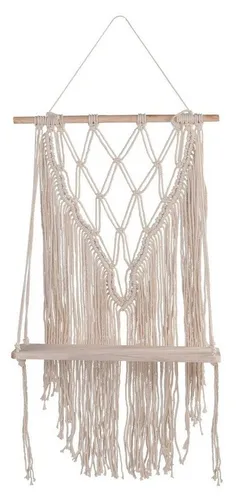 Hängeregal Makramee-Dekoregal MIRA, Creme - Hängeregal aus Baumwolle und Holz, ideal für stilvolle Dekoration. Mit seinem einzigartigen Design bringt es Freude in jedes Zuhause.