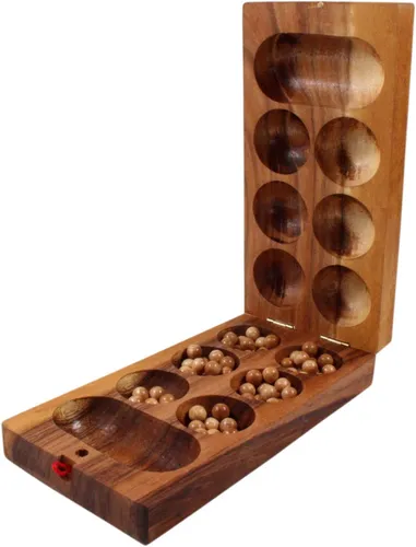 Kalaha Brettspiel aus Holz mit Holzmurmeln - Ethno-Design - Neu und fair gehandelt, bietet dieses 5*25*12 cm große Kalaha-Spiel aus Regenbaumholz stundenlangen Spielspaß für die ganze Familie.