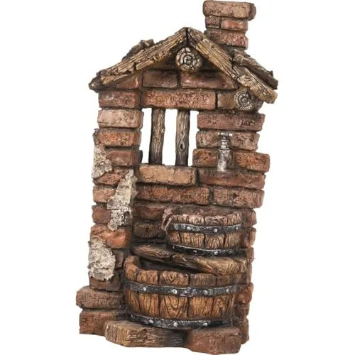 Gartenbrunnen Stein Optik klein 32 x 22 x 66 cm Braun aus Polyresin dekorativ Kaskadenbrunnen außen Wasserspiel