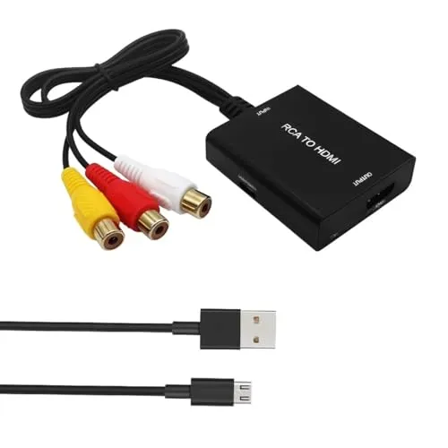 Bacxzomx RCA auf HDMI Konverter, AV auf HDMI Adapter, 1080P Video Audio Konverter Adapter für PS2/ Xbox/SNES/VHS/VCR Videorecorder DVD, Unterstützt PAL/NTSC