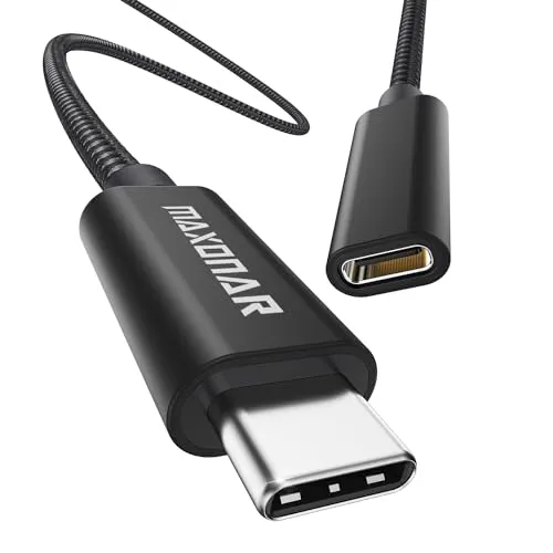 USB C Verlängerungskabel 1m Maxonar USB3.2(10Gbit/s) Typ C Stecker-Buchse Verlängerung 5A Laden und Synchronisieren für MacBook Pro 2022 M2 Pro M1 Max Galaxy S23/S22/S21/Note20 Tab S9 Pixel 8 Schwarz