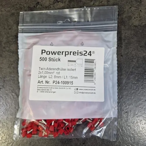Stück 2x 1 mm² TWIN-Aderendhülsen isoliert rot von powerpreis24de 500
