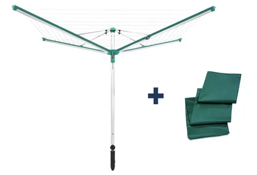 Leifheit Wäschespinne Linomatic 500 Deluxe - Wäscheständer mit schmutzabweisenden Leinen, ideal für effizientes Trocknen im Freien und platzsparend zusammenklappbar, inklusive praktischer Hülle.